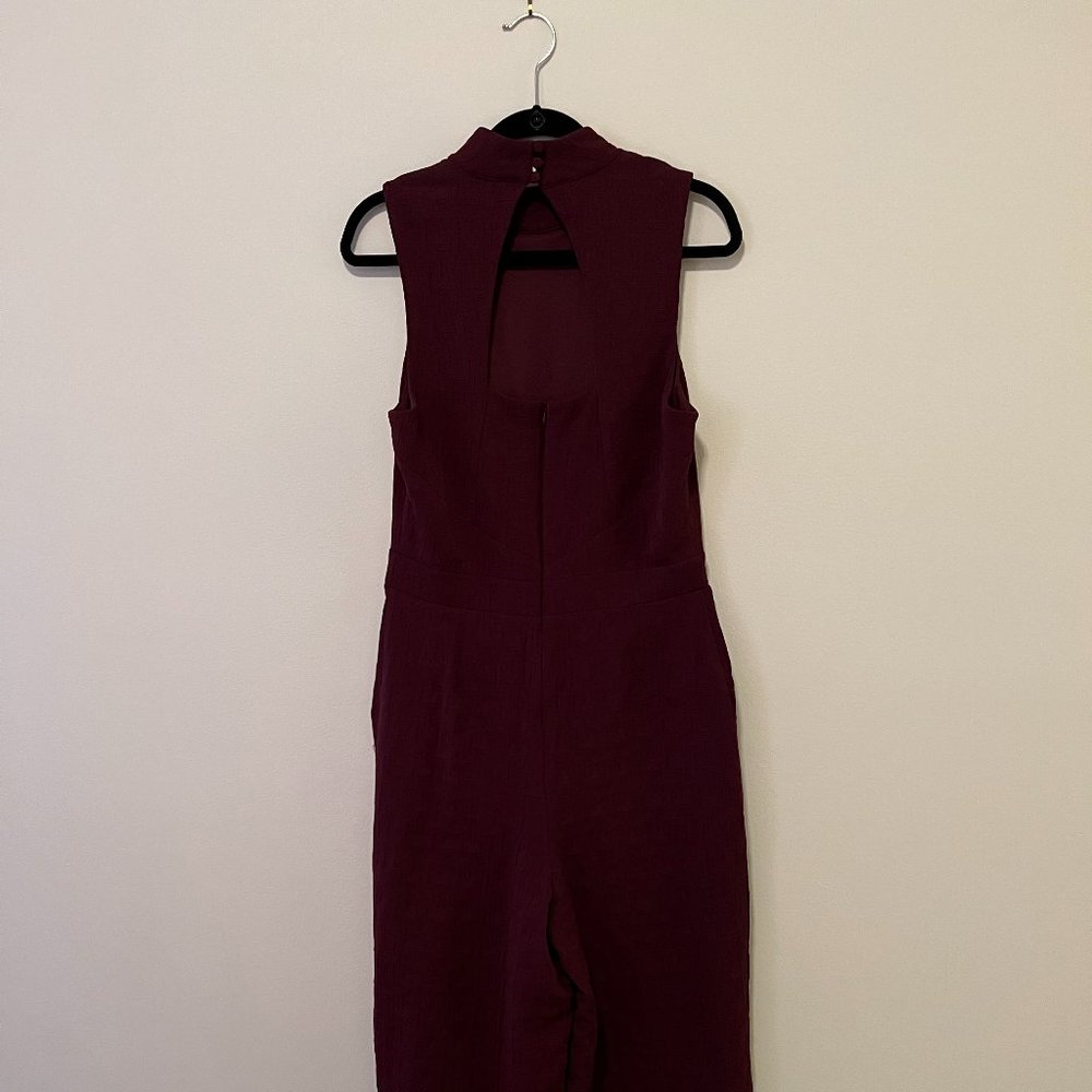 Anthropologie by Eva Franco Charley Mock Neck/ Open back jumpsuit in burgundy
